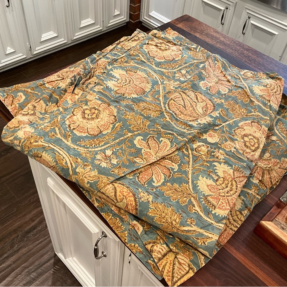 Pottery Barn Floral Duvet Cover in Blue and Gold